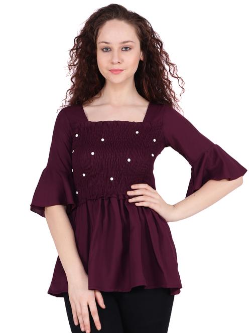 pearl embellished smocked a-line top - 16322807 - Very Small Image - 1