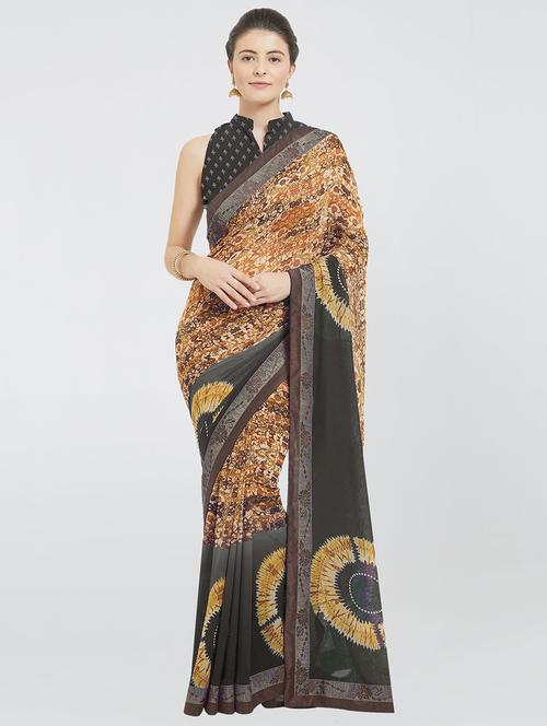 abstract printed saree with blouse - 16323254 - Very Small Image - 1