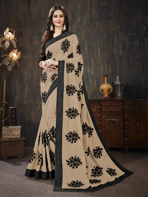 beige georgette embroidered saree with blouse - 16323414 - Very Small Image - 1