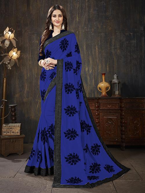floral embroidered saree with blouse - 16323415 - Very Small Image - 1