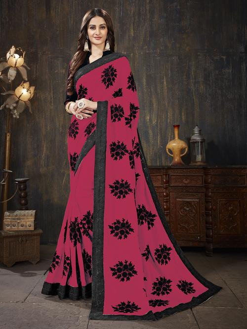 magenta georgette embroidered saree with blouse - 16323420 - Very Small Image - 1