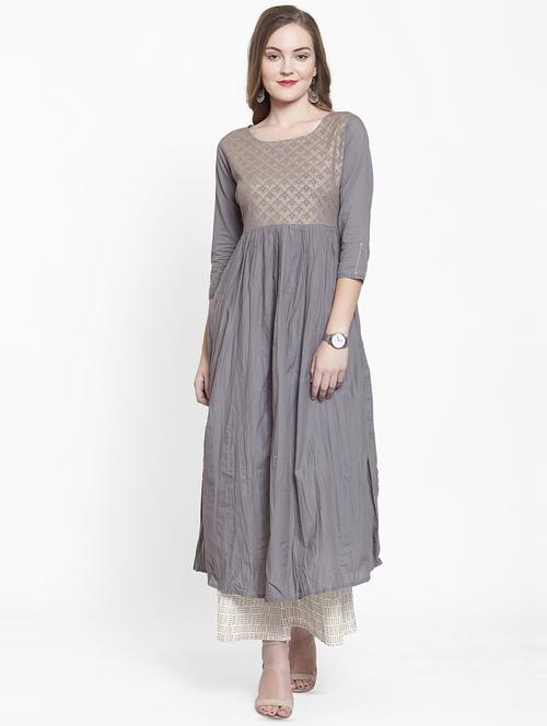 foil print flared kurta with palazzo set - 16324025 - Very Small Image - 1