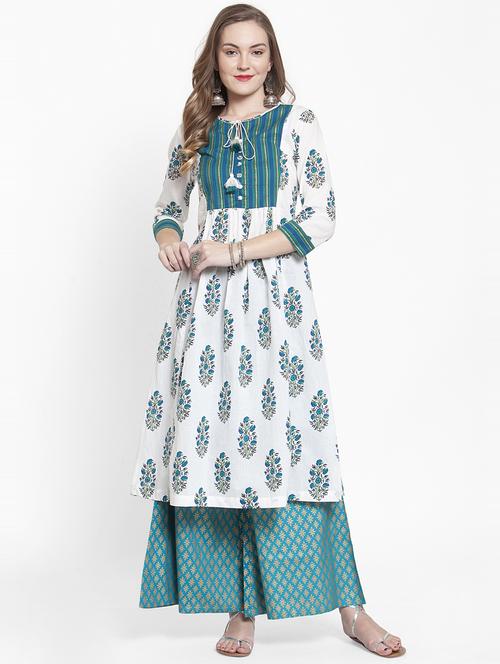 printed flared kurta with palazzo set - 16324030 - Very Small Image - 1