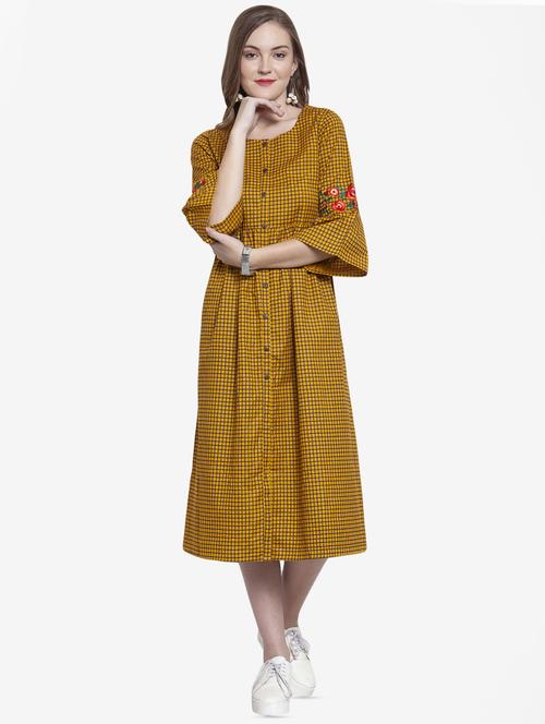 checkered fit & flare ethnic dress - 16324053 - Very Small Image - 1