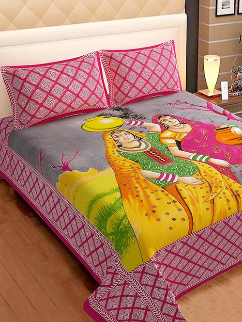 cotton double bed sheet with 2 pillow covers - 16324927 - Very Small Image - 1