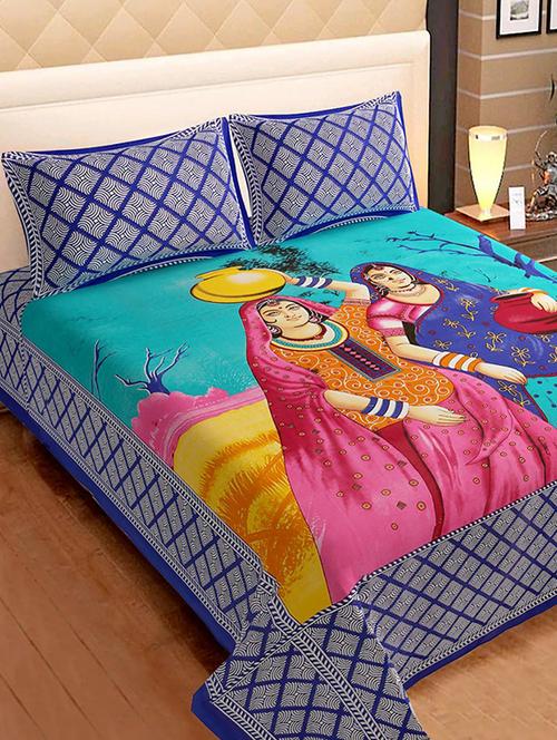 cotton double bed sheet with 2 pillow covers - 16324928 - Very Small Image - 1