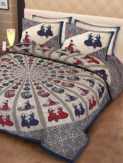 cotton double bed sheet with 2 pillow covers - 16324930 - Very Small Image - 1