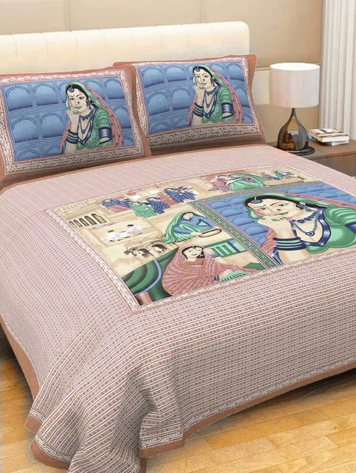 cotton double bed sheet with 2 pillow covers - 16324969 - Very Small Image - 1