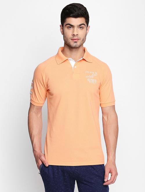 orange solid polo t-shirt - 16325101 - Very Small Image - 1