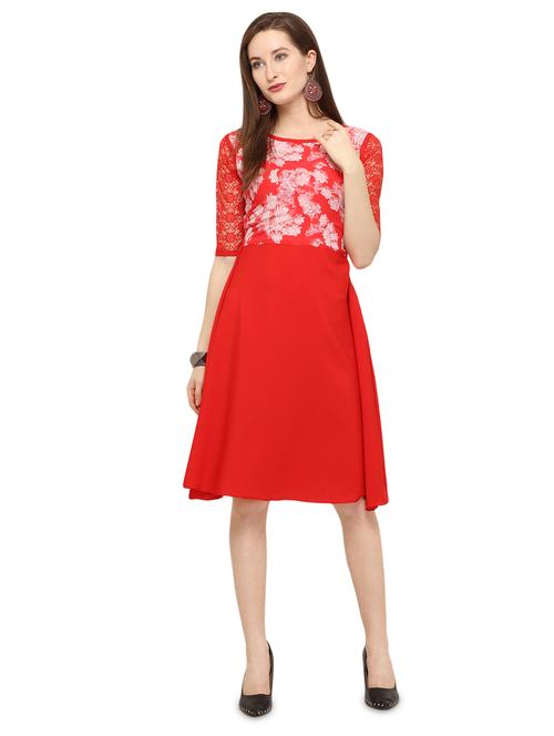 lace sleeved floral a-line dress - 16325326 - Very Small Image - 1