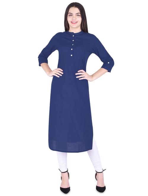 indigo solid straight kurta - 16326436 - Very Small Image - 1