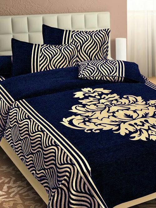 chenille double bed sheet with 2 pillow covers - 16326470 - Very Small Image - 1