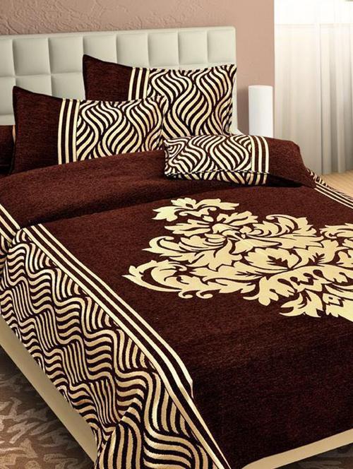 chenille double bed sheet with 2 pillow covers - 16326471 - Very Small Image - 1
