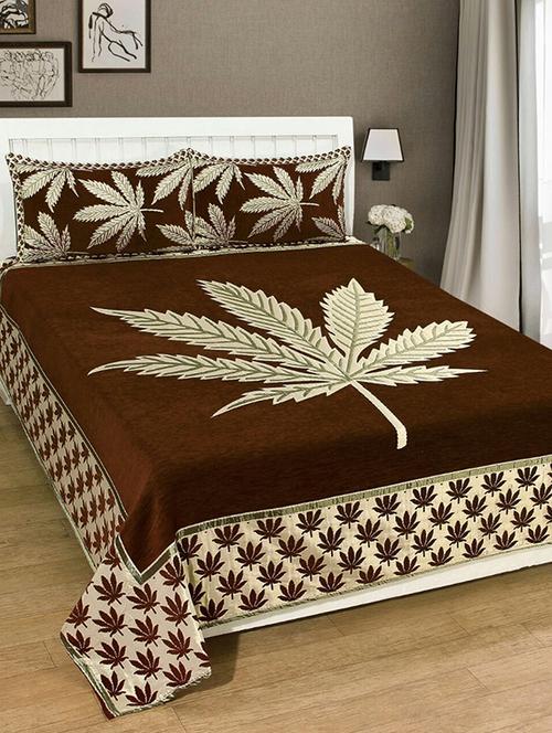 chenille double bed sheet with 2 pillow covers - 16326480 - Very Small Image - 1