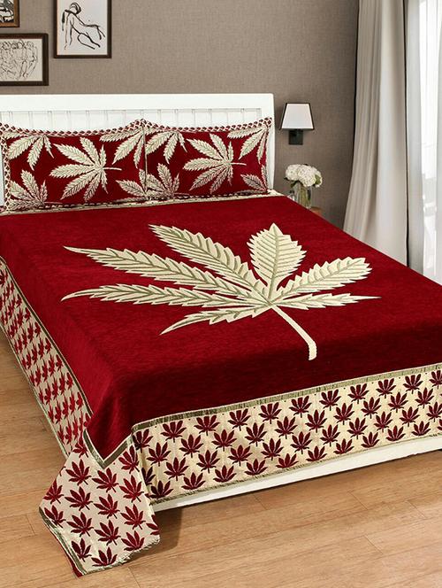 chenille double bed sheet with 2 pillow covers - 16326481 - Very Small Image - 1