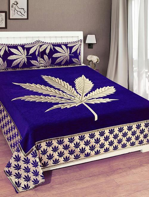 chenille double bed sheet with 2 pillow covers - 16326482 - Very Small Image - 1