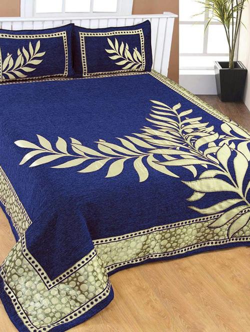 chenille double bed sheet with 2 pillow covers - 16326484 - Very Small Image - 1