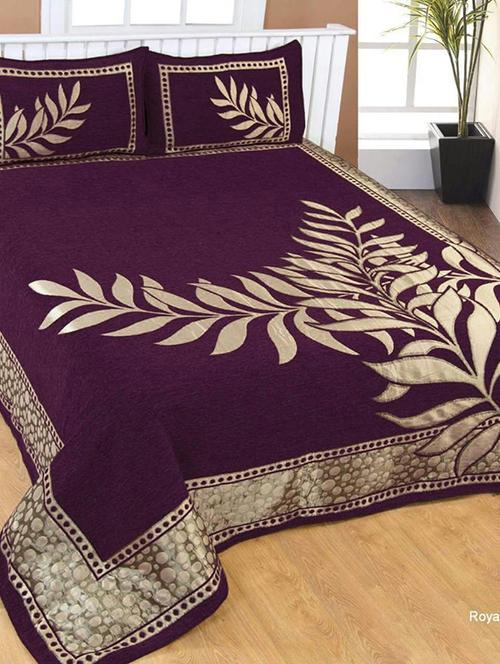 chenille double bed sheet with 2 pillow covers - 16326486 - Very Small Image - 1