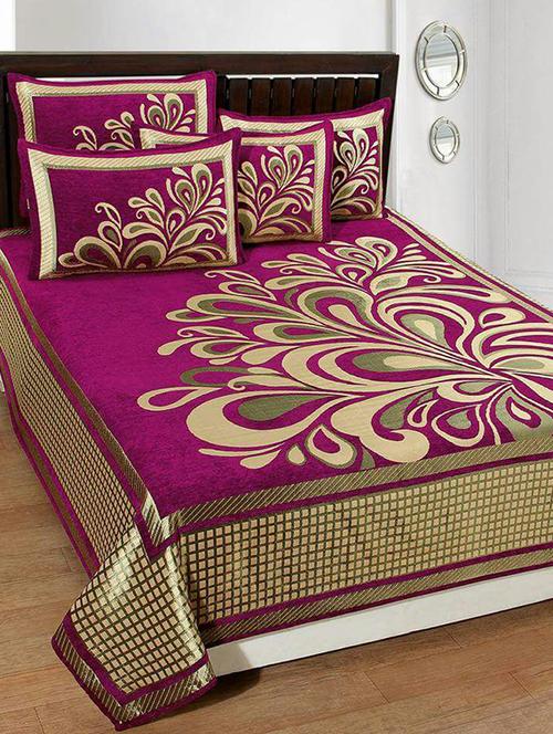 chenille double bed sheet with 2 pillow covers - 16326491 - Very Small Image - 1