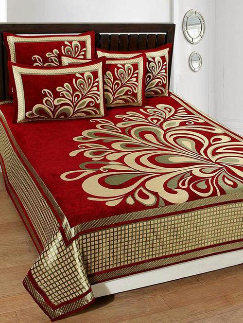 chenille double bed sheet with 2 pillow covers - 16326492 - Very Small Image - 1