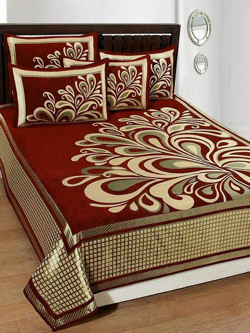 chenille double bed sheet with 2 pillow covers - 16326495 - Very Small Image - 1