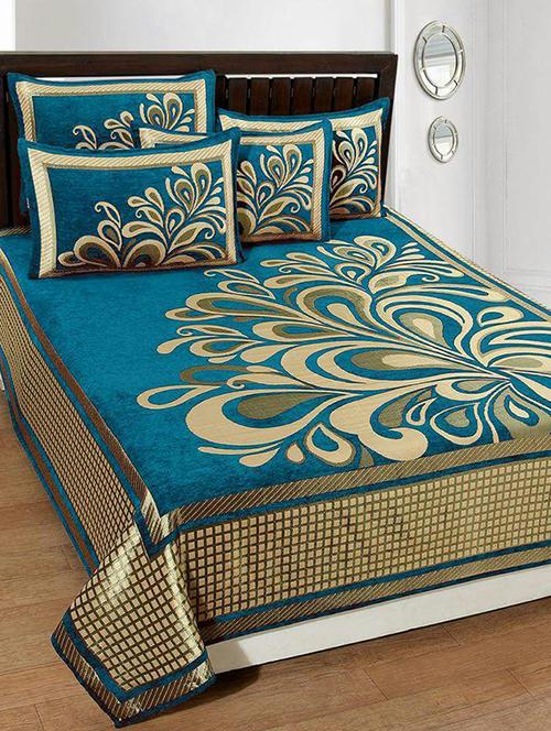 chenille double bed sheet with 2 pillow covers - 16326496 - Very Small Image - 1