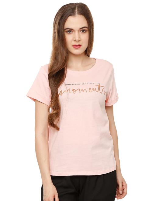turn up sleeved slogan print top - 16328067 - Very Small Image - 1