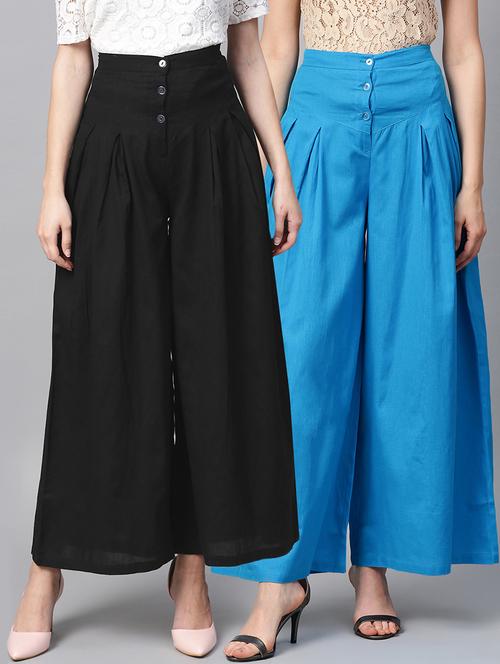 set of 2 button detail pleated palazzos - 16328769 - Very Small Image - 1