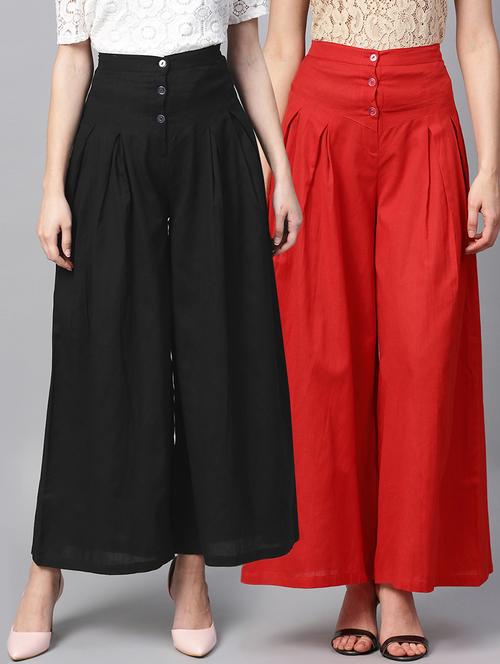 set of 2 button detail pleated palazzos - 16328771 - Very Small Image - 1