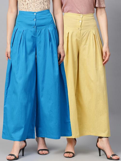 set of 2 button detail pleated palazzo - 16328799 - Very Small Image - 1