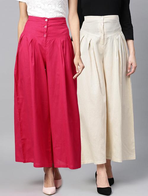 set of 2 button detail pleated palazzo - 16328802 - Very Small Image - 1