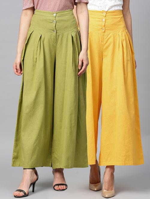 set of 2 button detail pleated palazzo - 16328816 - Very Small Image - 1