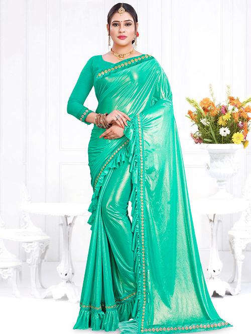 ruffle border fusion saree with blouse - 16328922 - Very Small Image - 1