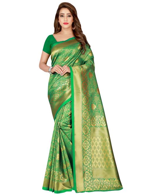floral zari motif banarasi saree with blouse - 16329024 - Very Small Image - 1