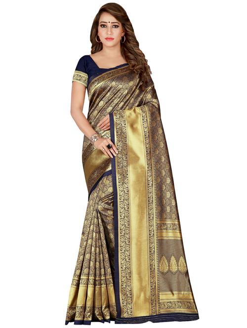 floral zari motif banarasi saree with blouse - 16329032 - Very Small Image - 1