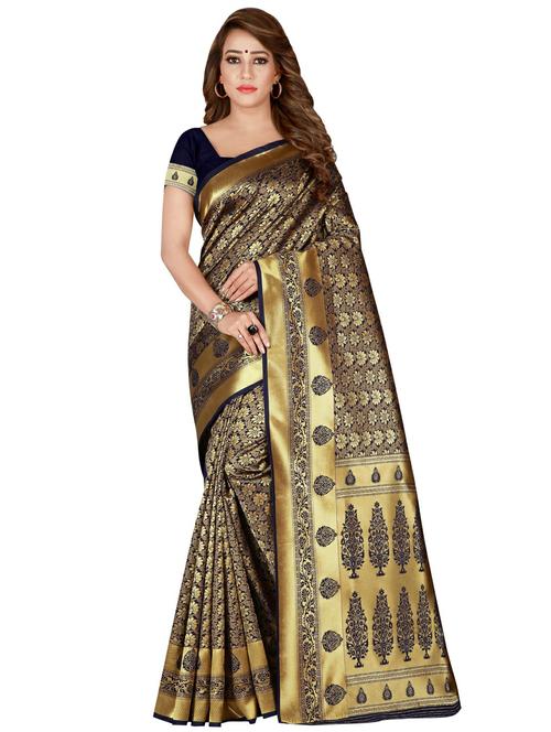 floral zari motif banarasi saree with blouse - 16329033 - Very Small Image - 1