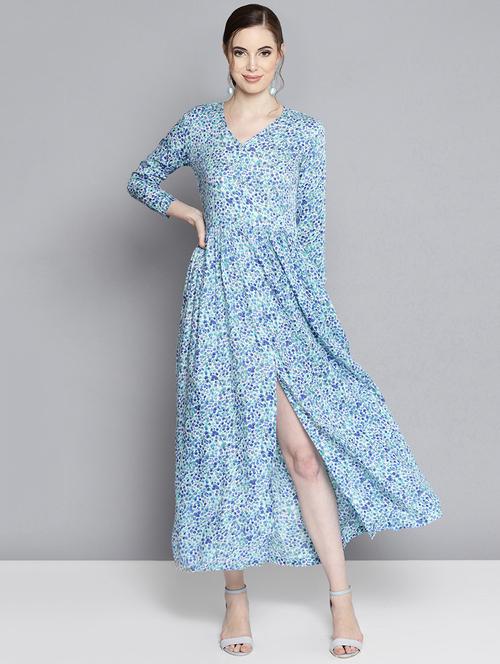 front slit gathered maxi dress - 16329094 - Very Small Image - 1
