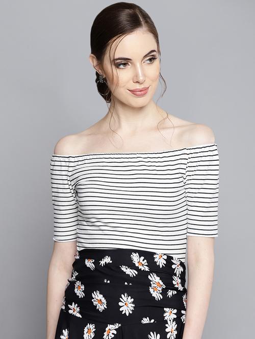 off shoulder striped top - 16329099 - Very Small Image - 1