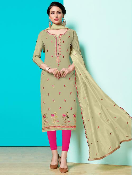 floral embroidered unstitched churidaar suit - 16329127 - Very Small Image - 1