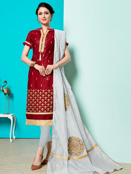 embroidered unstitched churidaar suit - 16329130 - Very Small Image - 1