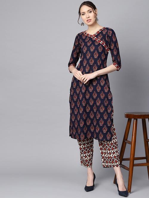 ethnic motifs printed kurta palazzo set - 16330459 - Very Small Image - 1