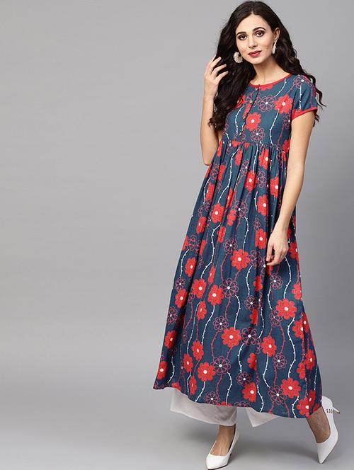 floral printed anarkali kurta - 16330485 - Very Small Image - 1