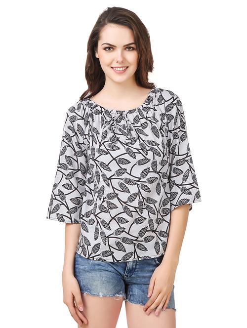 tassel tie up botanical print top - 16330862 - Very Small Image - 1
