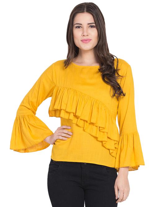 ruffle detail bell sleeved top - 16330922 - Very Small Image - 1