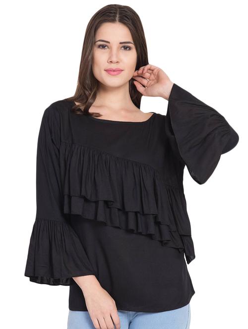 ruffle detail bell sleeved top - 16330926 - Very Small Image - 1