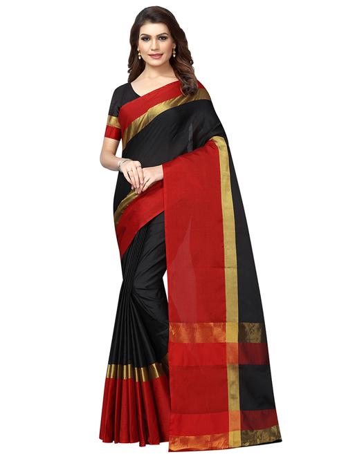 contrast zari border saree with blouse - 16331212 - Very Small Image - 1
