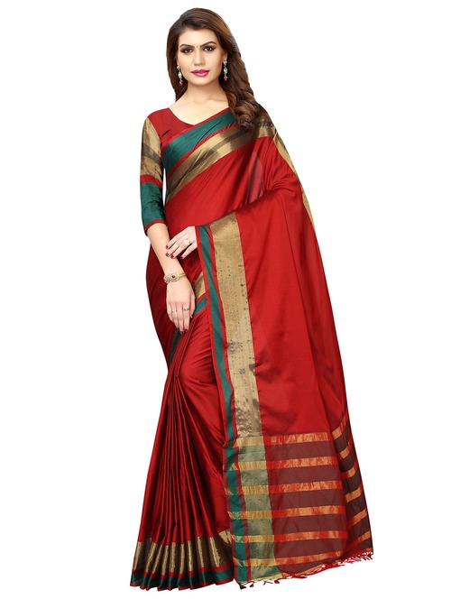 zari border woven saree with blouse - 16331247 - Very Small Image - 1