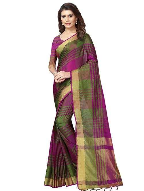 contrast checkered woven saree with blouse - 16331255 - Very Small Image - 1