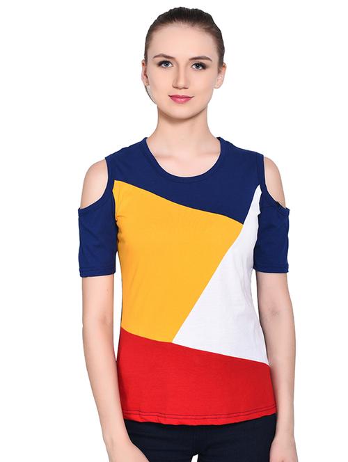 color block cold shoulder top - 16331315 - Very Small Image - 1