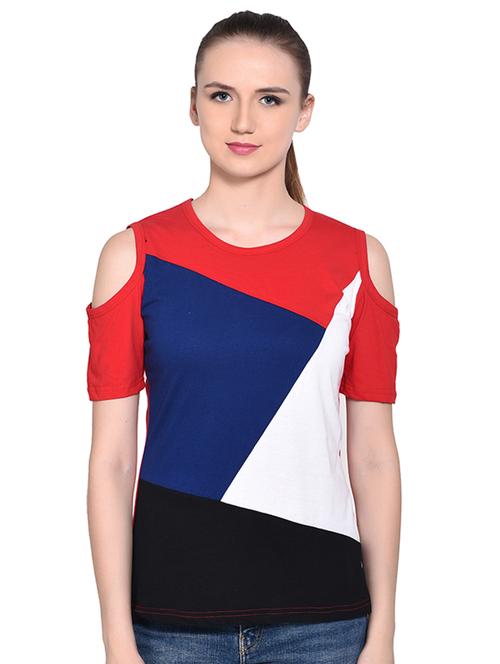 color block cold shoulder top - 16331318 - Very Small Image - 1